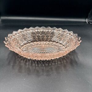 Jeannette Pink Depression Glass Buttons and Bows Pattern 9.5"Oval Serving Dish